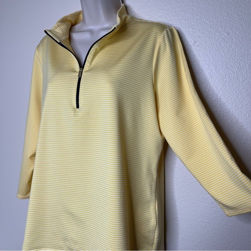 Chicos Zenergy Yellow White Stripe 1/4 Zip Pullover Top Women Size Large 12/14 - Picture 5 of 12